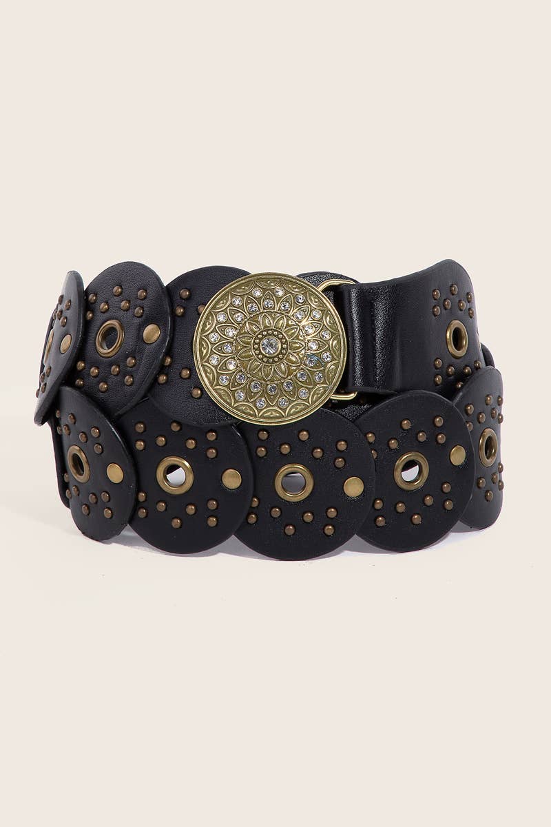 Oversized Western Studded Circle Disc Belt