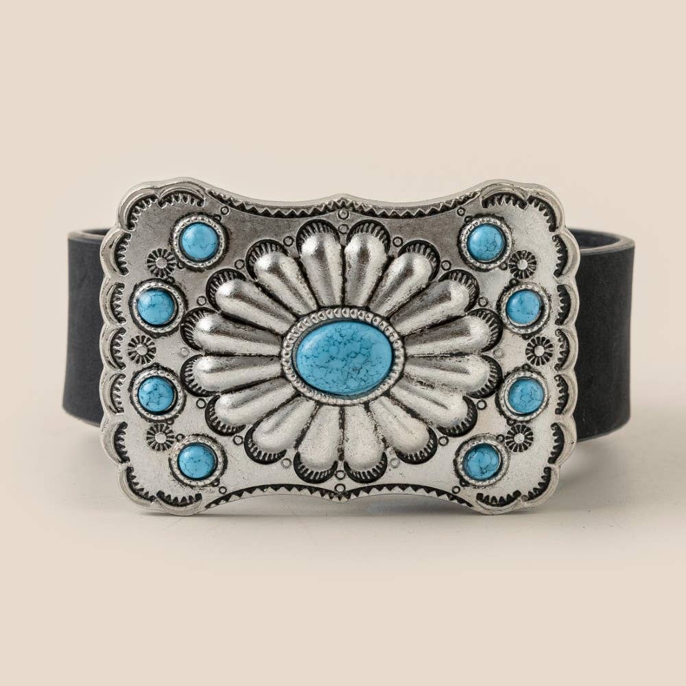 Ornate Buckle Leather Belt
