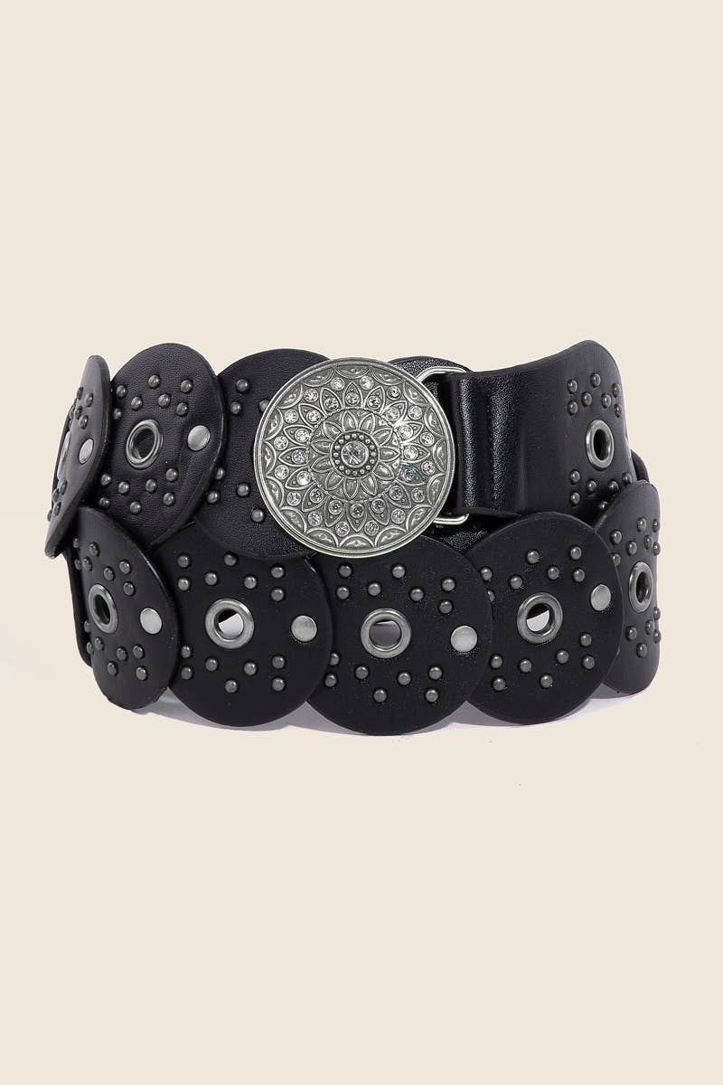 Oversized Western Studded Circle Disc Belt