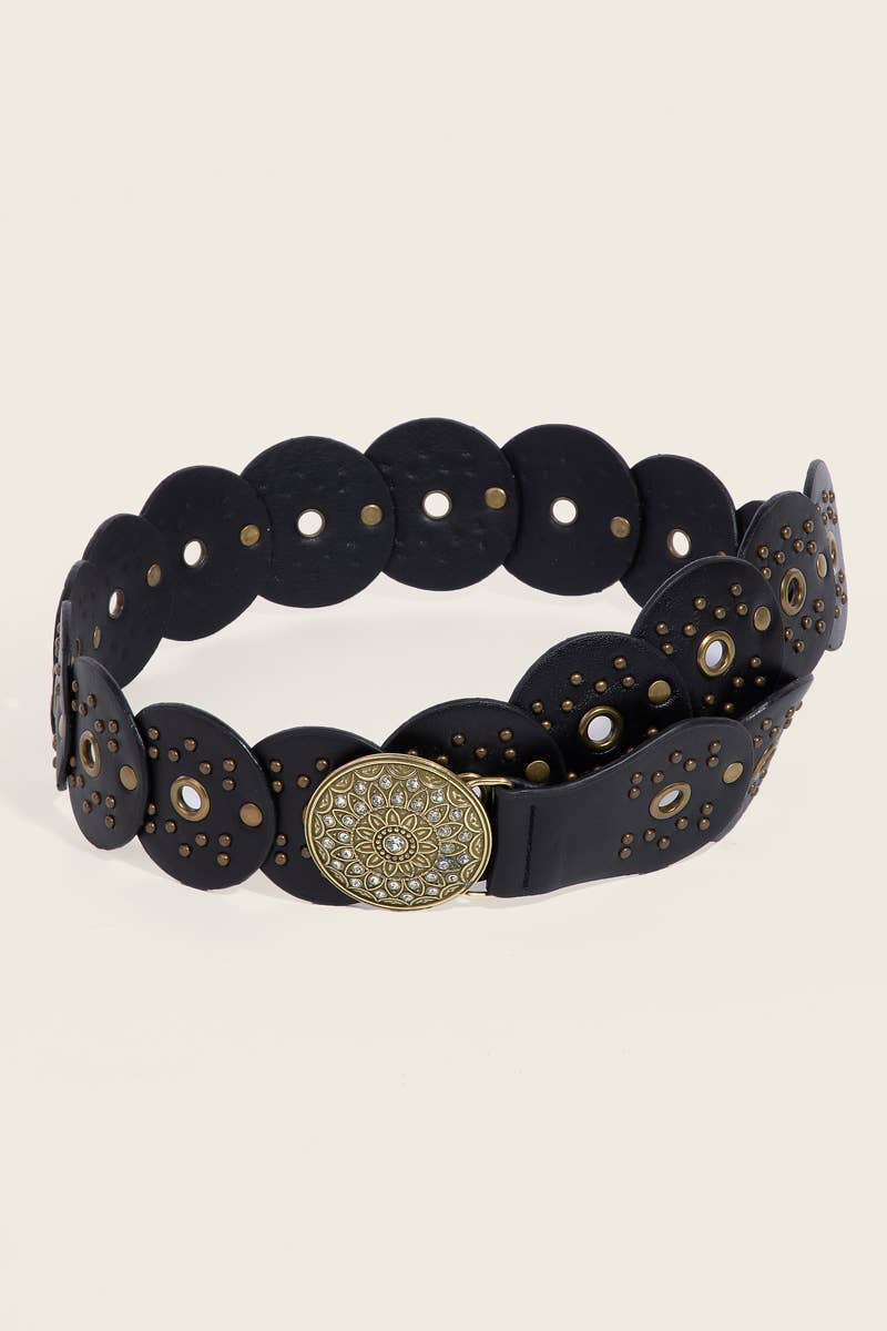Oversized Western Studded Circle Disc Belt