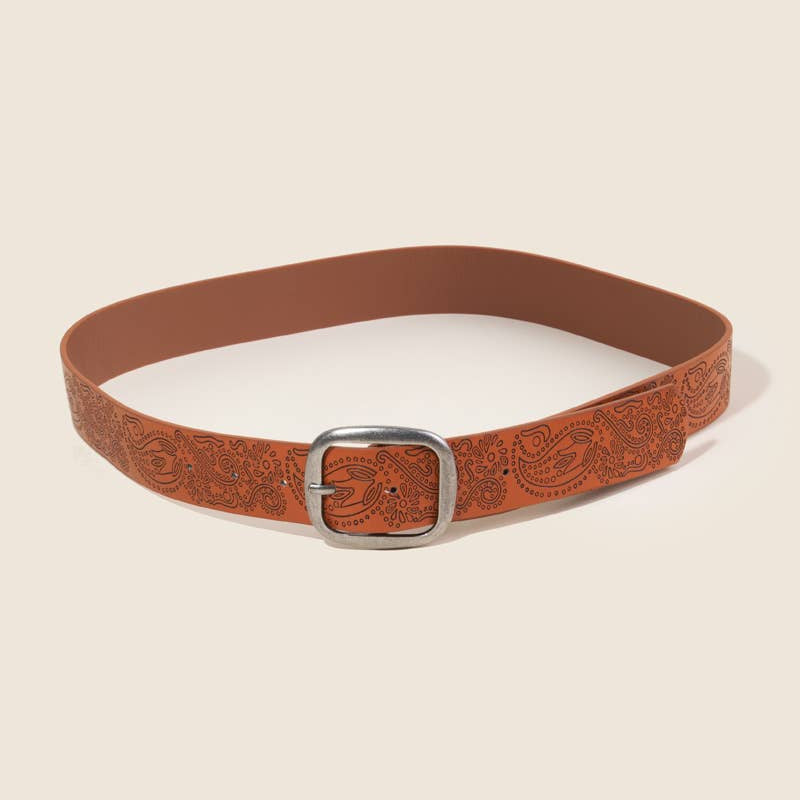 Etched Floral Faux Leather Belt