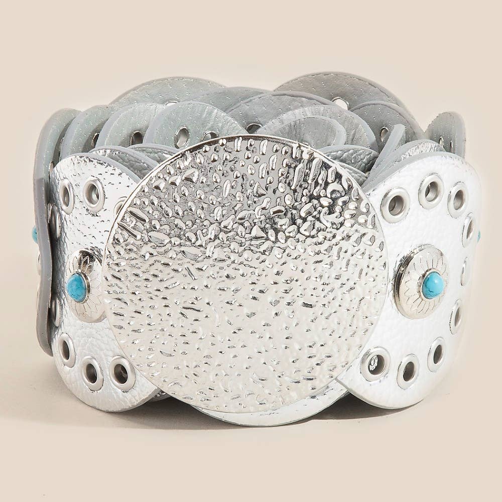 Turquoise Stud Disc Leather Belt