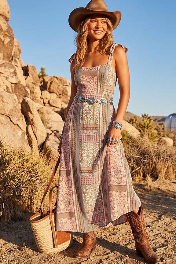 Patchwork Tie Maxi Dress