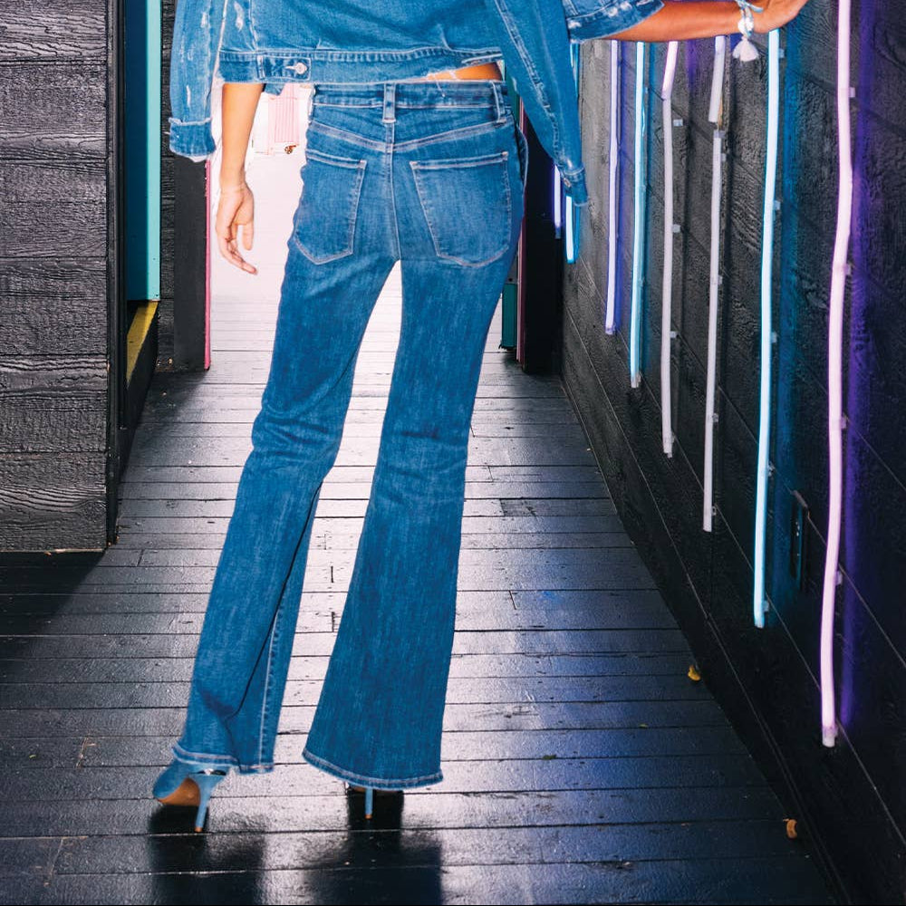 Quinn High Rise Patch Pocket Bootcut Denim