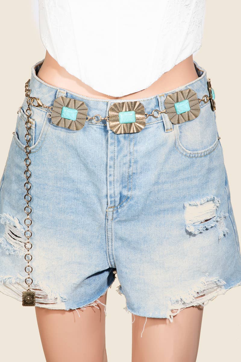 Rectangle Stone Chain Belt