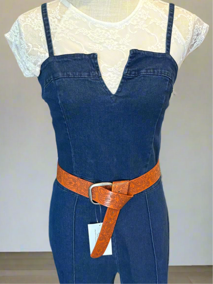 Meg Dark Denim Spaghetti Strap Jumpsuit