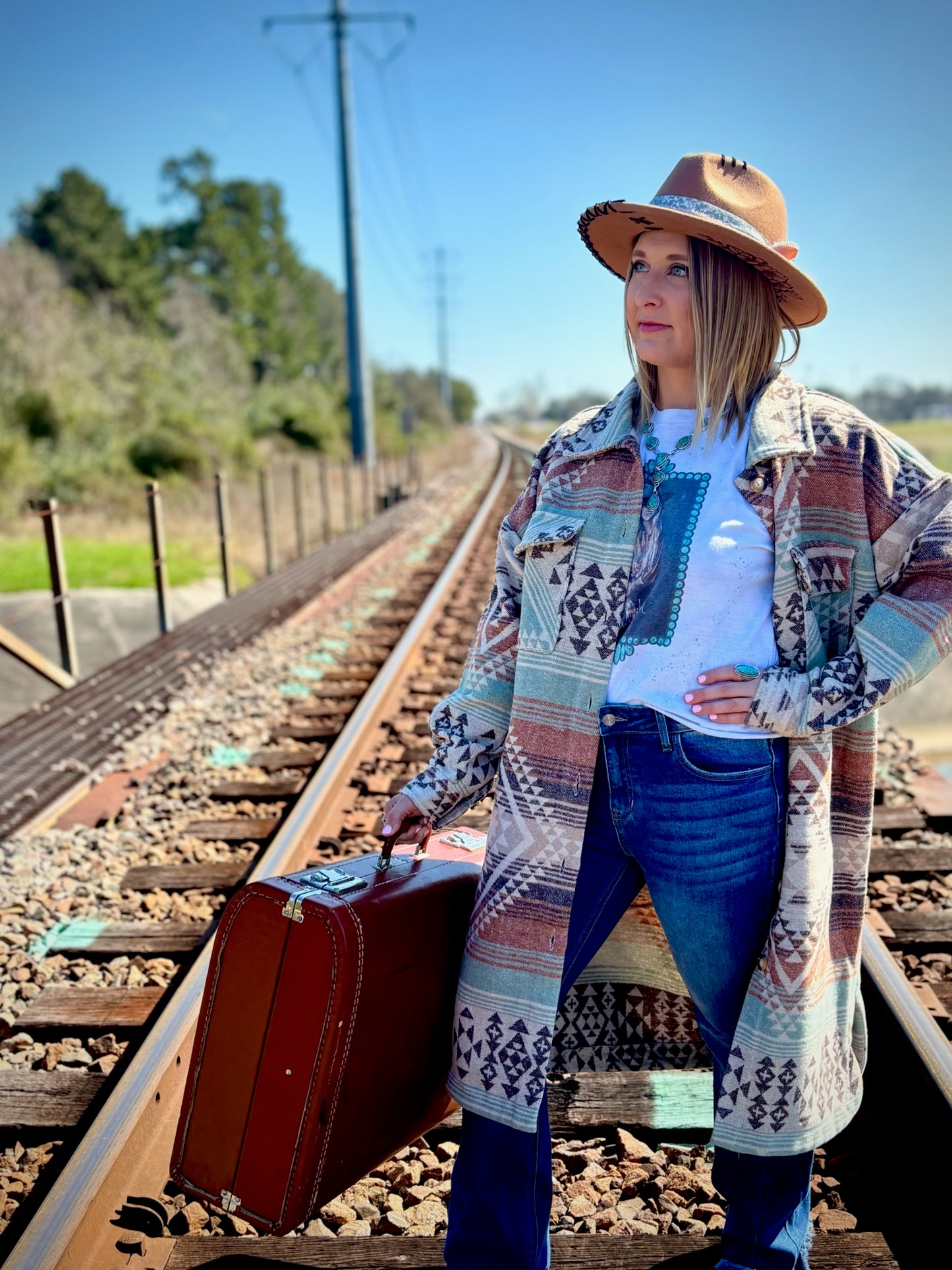 Sage Aztec & Plaid Printed Coat