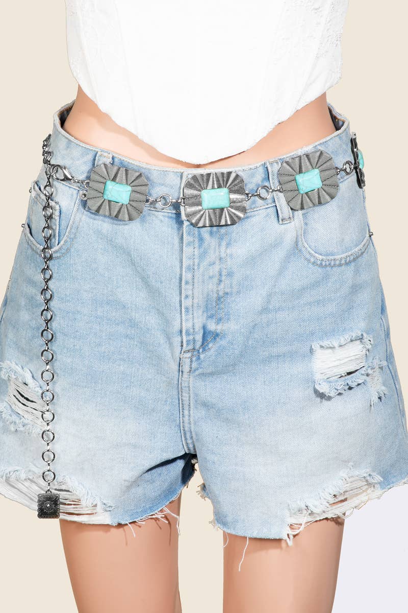 Rectangle Stone Chain Belt