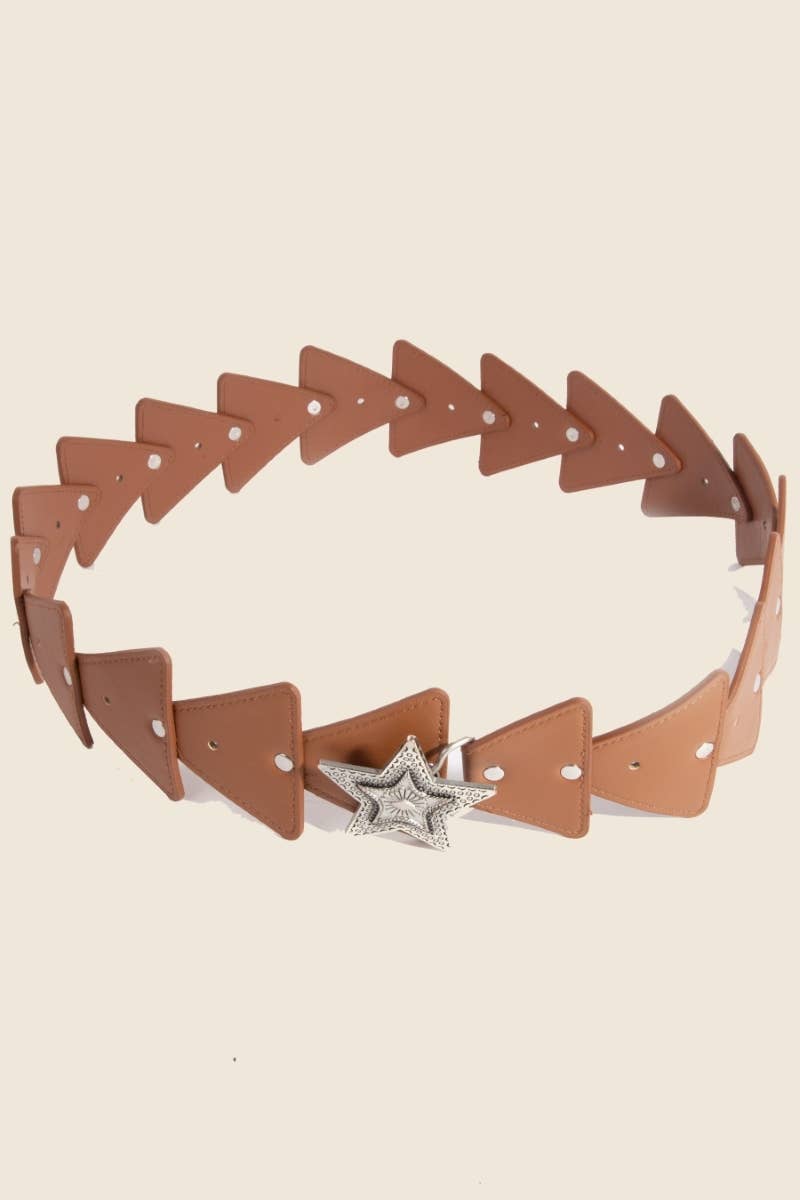 Intricate Star Buckle Leather Chain Belt