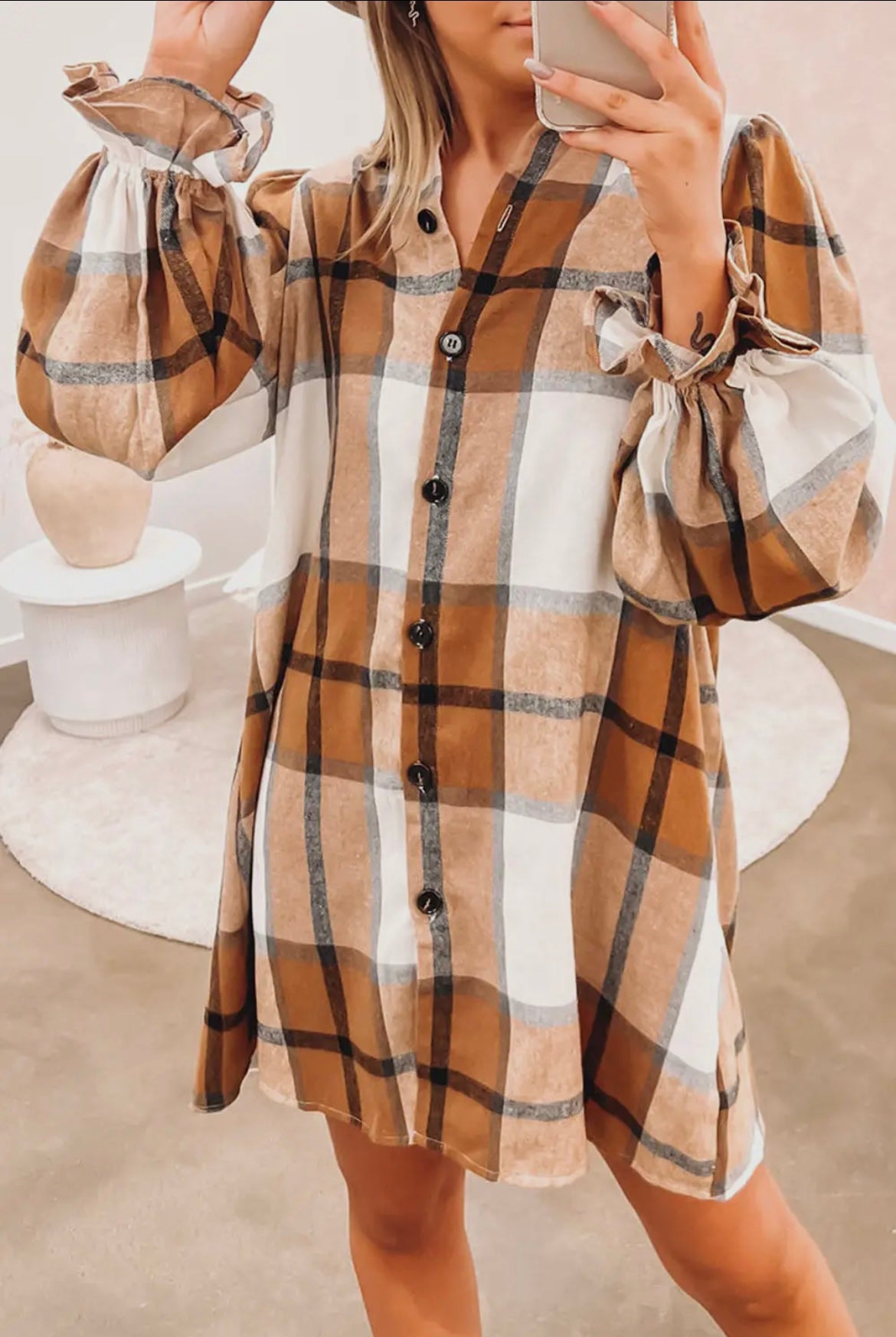 Plaid Ruffle Sleeve Dress