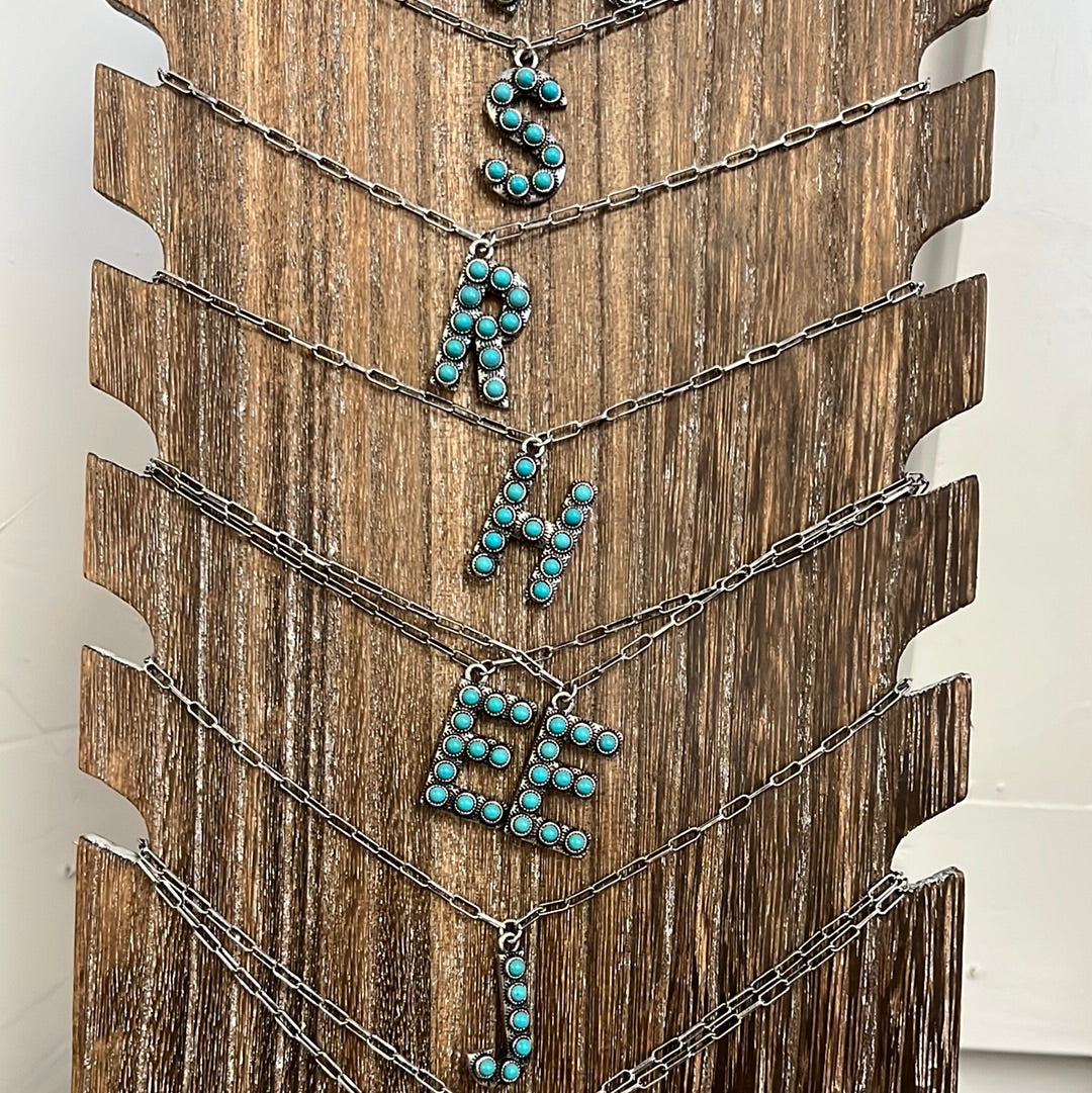 Turquoise Stud Initial Necklace