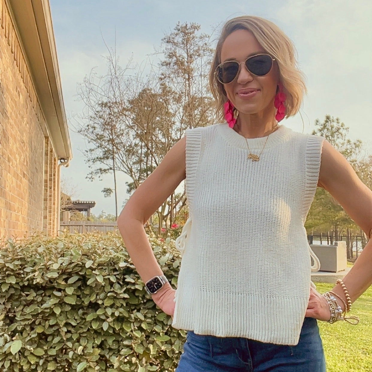 Ivory Open Tie Sleeveless Sweater