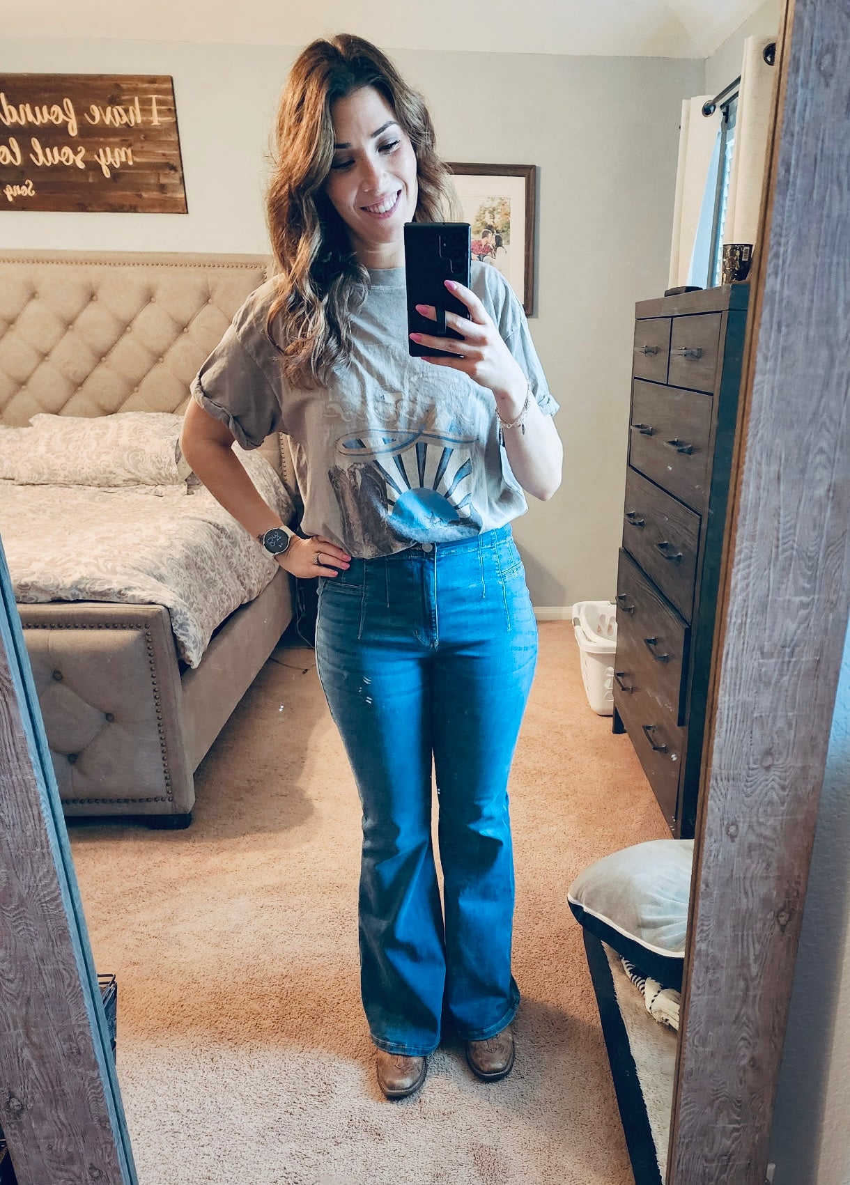 Sky Double Button Flare Medium Wash