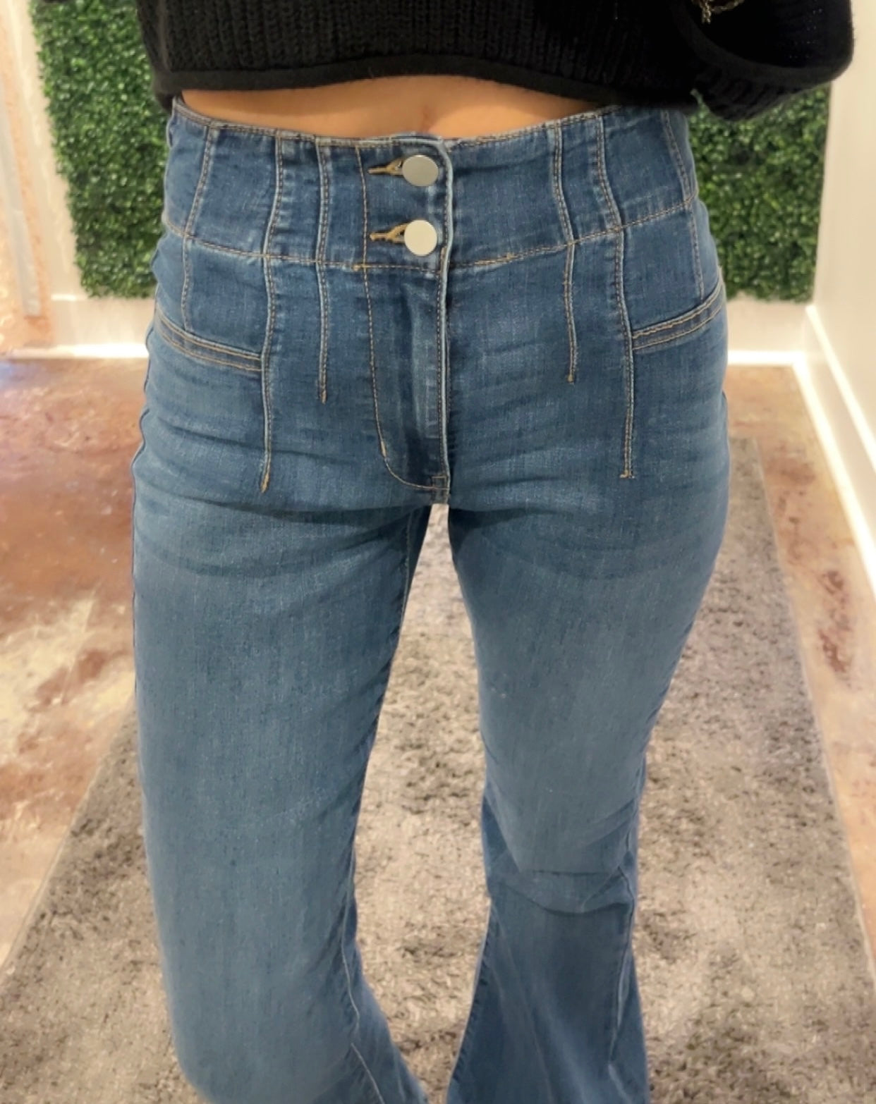 Sky Double Button Flare Medium Wash