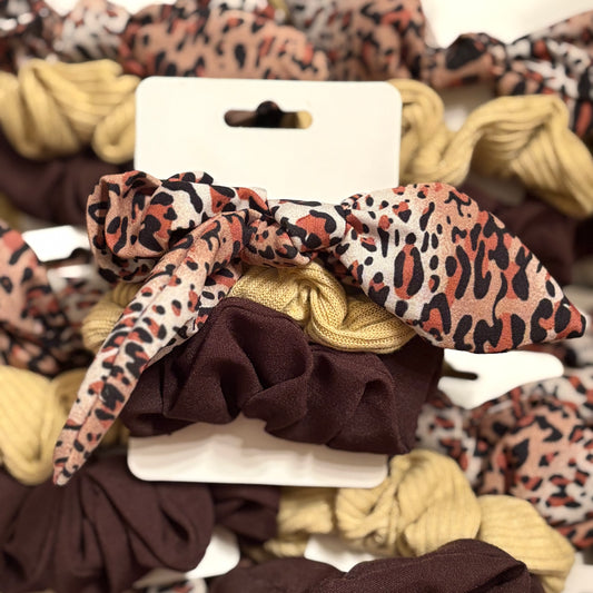 Leopard Bow Scrunchie Trio