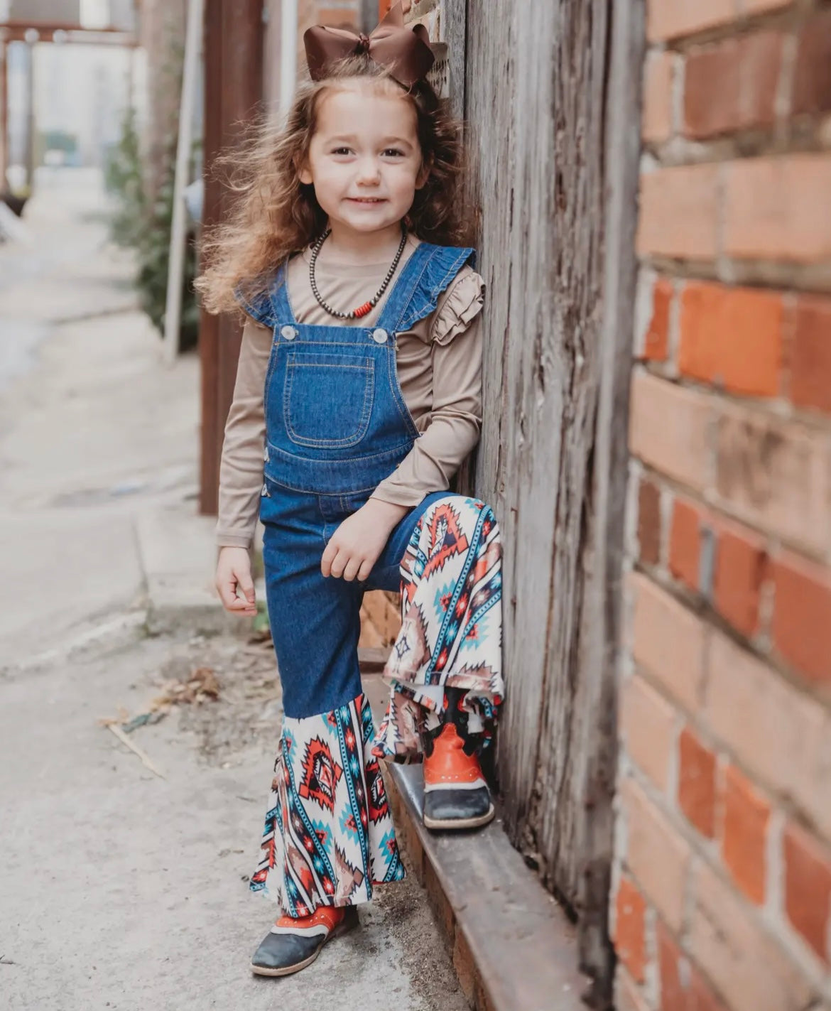 Kids Denim Aztec Overalls