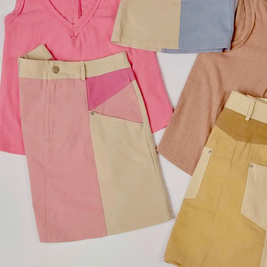 Pink Color Block Skirt