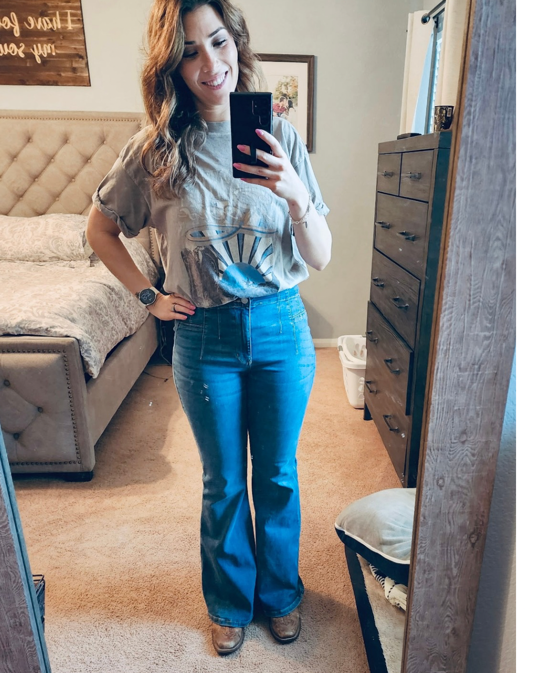 Sky Double Button Flare Medium Wash
