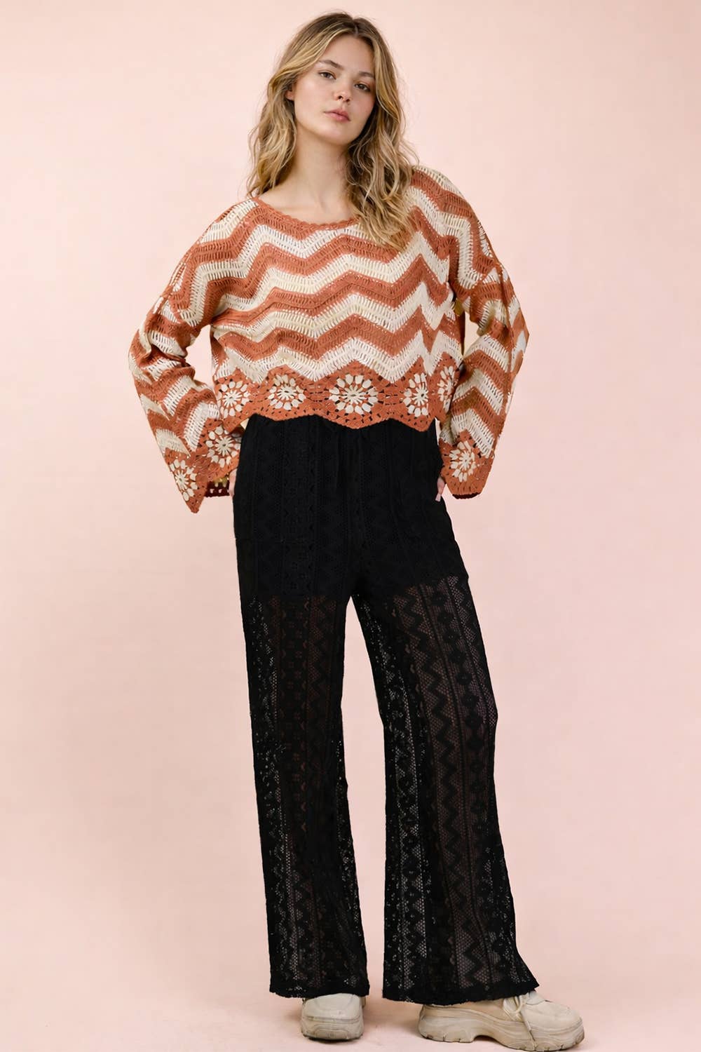NP70823-Cotton Lace Bohemian Cargo Pants