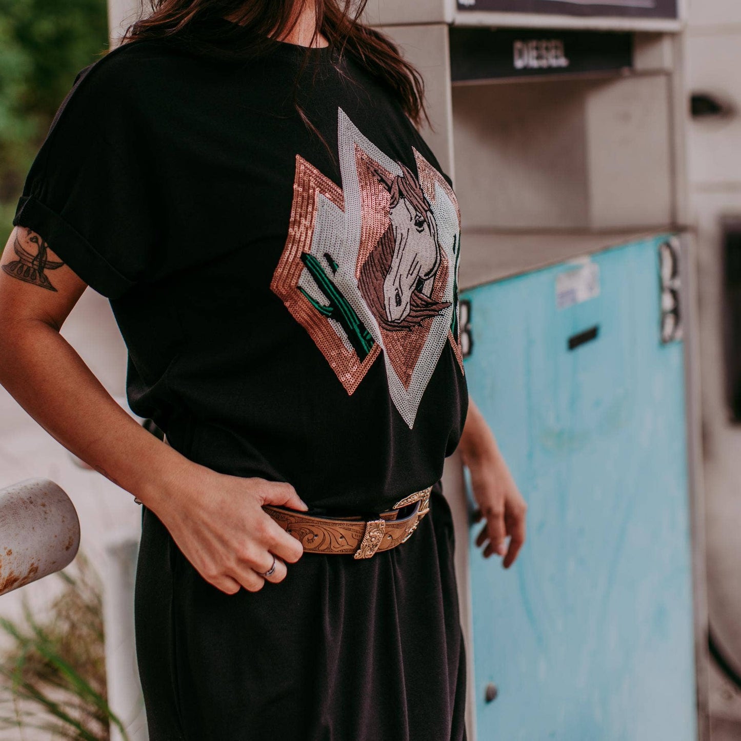 Desperado Sequin Embroidered Tee Dress