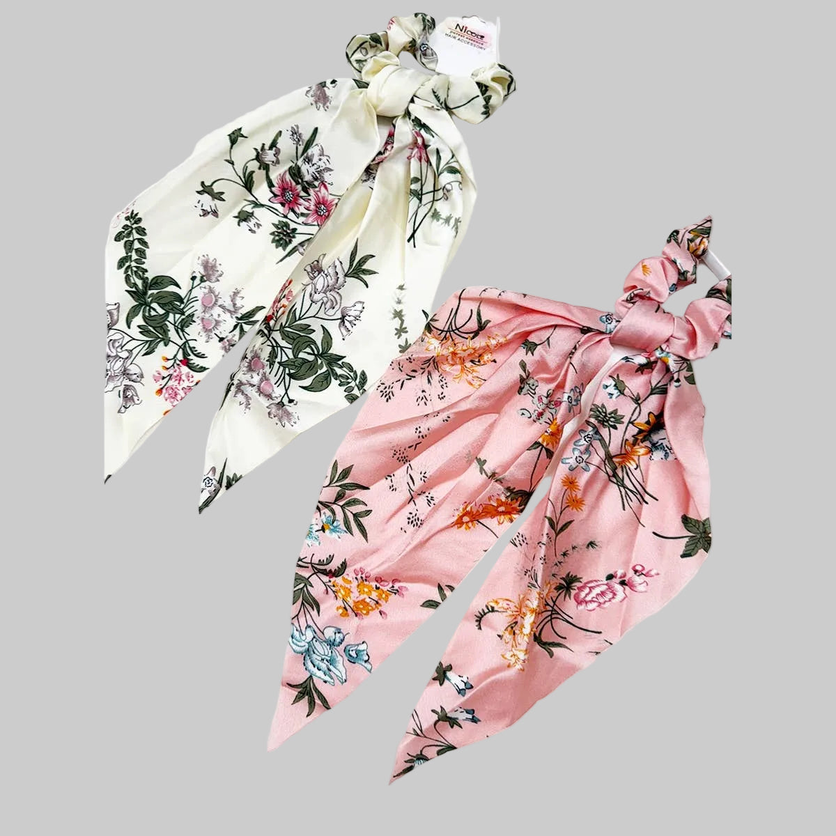 Vintage Floral Satin Tail Scrunchie