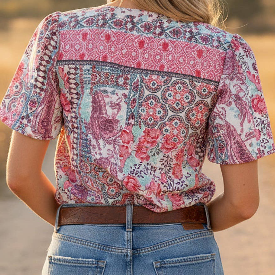 Lorean Paisley Mesh Top
