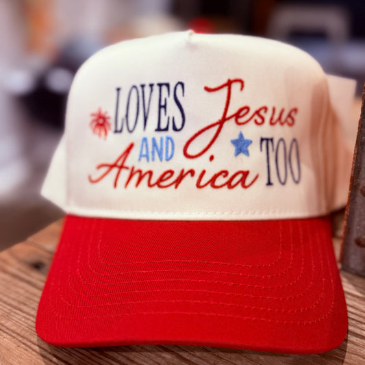 Loves Jesus and America too- Structured Hat