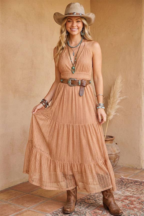 Boho Halter Lace Maxi  Dress