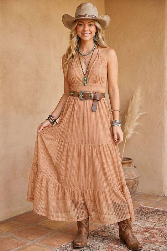 Boho Halter Lace Maxi  Dress