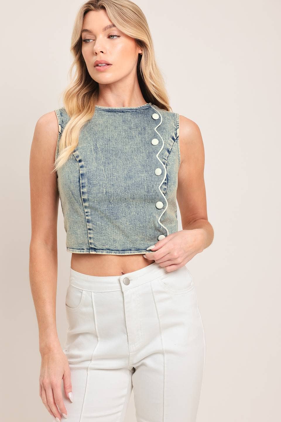 An acid washed denim crop top - IT14177