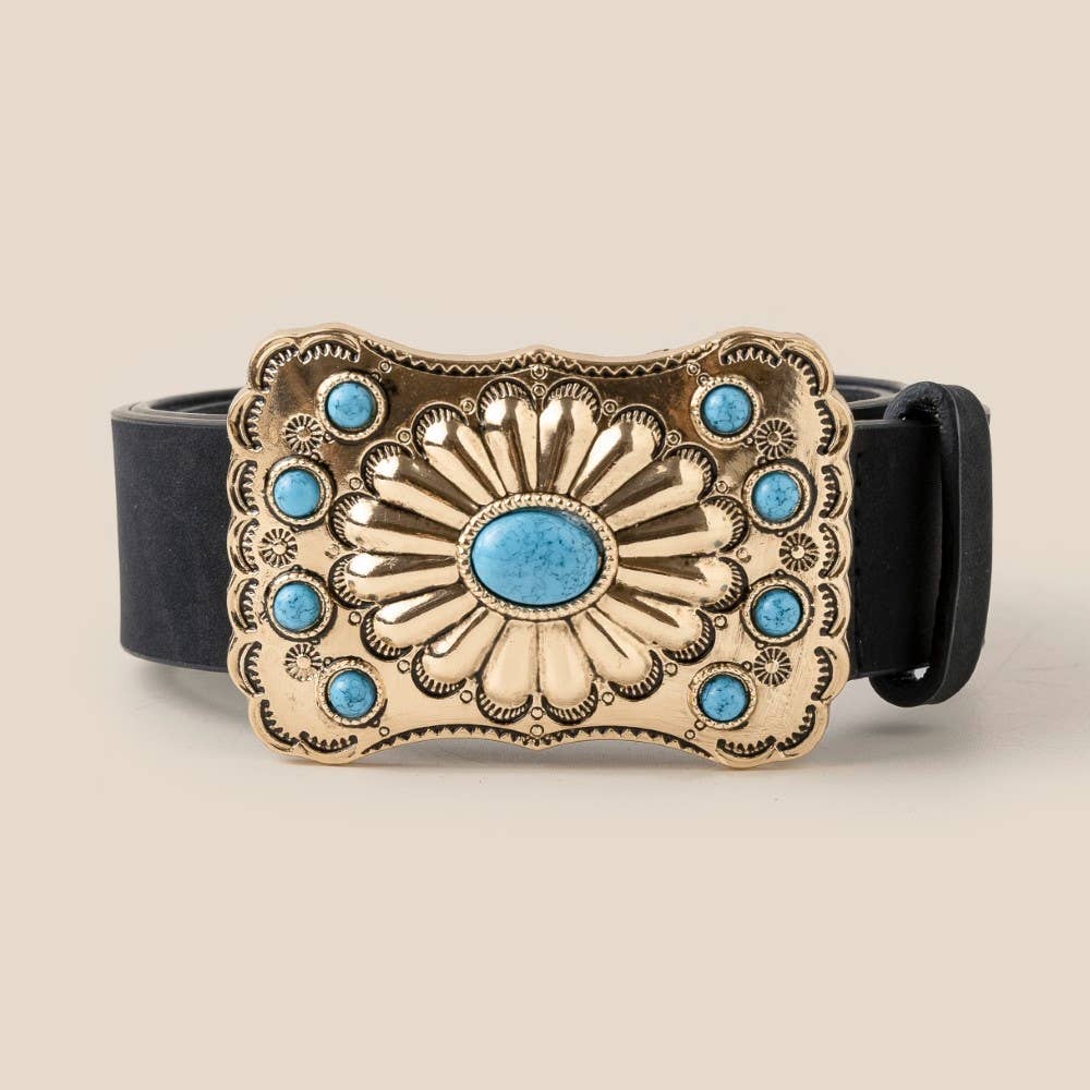 Ornate Buckle Leather Belt