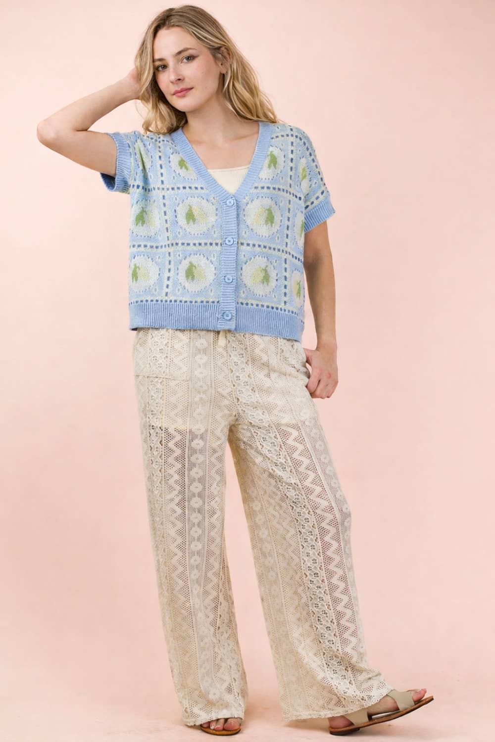 NP70823-Cotton Lace Bohemian Cargo Pants