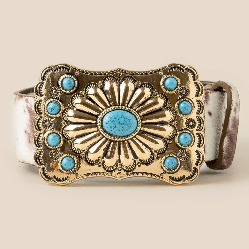 Ornate Buckle Leather Belt