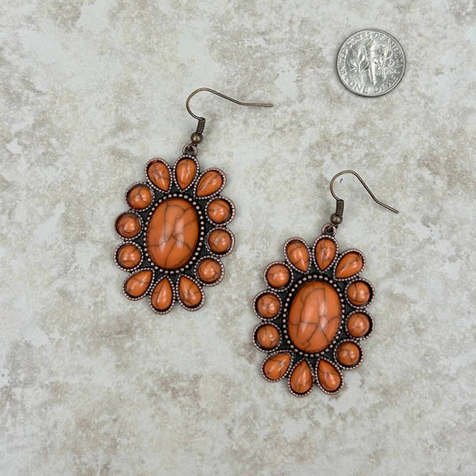 Orange Stone Concho Earrings