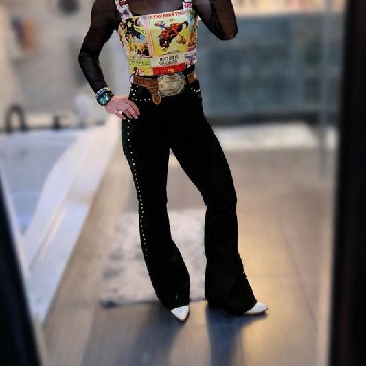 Black Flare Jeans With Studs