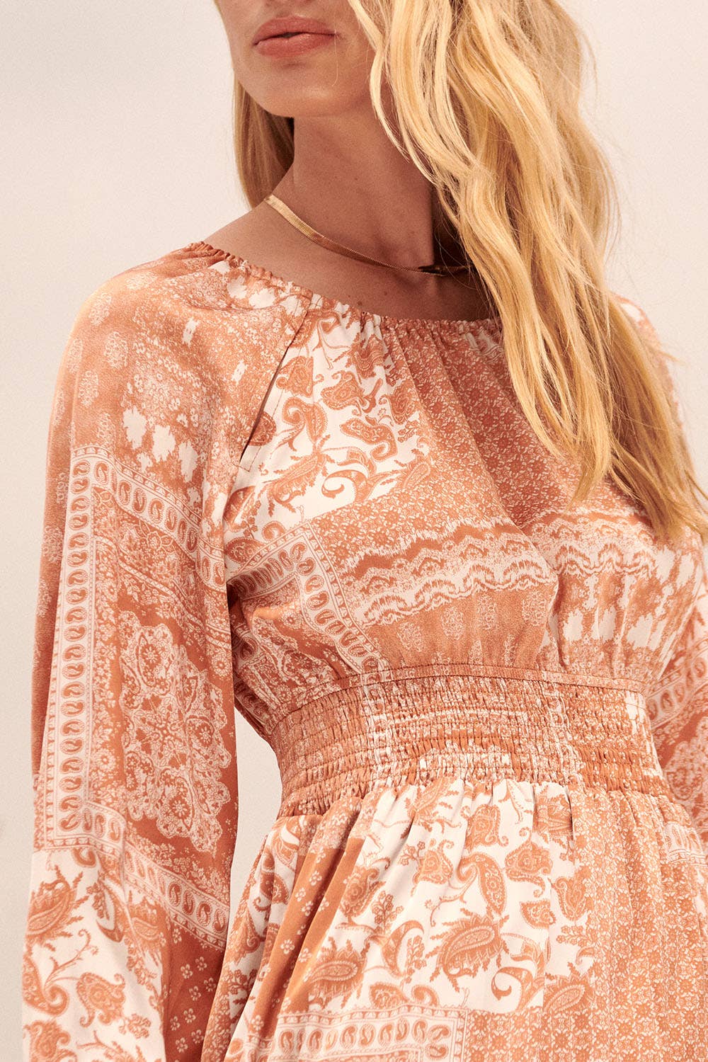 Paisley Patchwork Round Neck Drawstring Maxi Dress