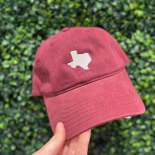 Maroon with white Texas Dad Hat