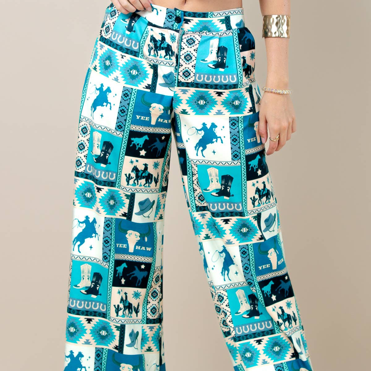 Blue Collage Print Slack Pan