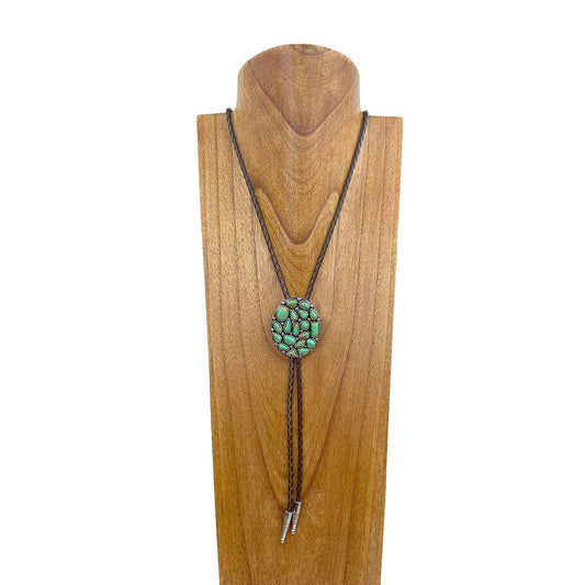 Leather w/Green Turquoise Stone Bolo