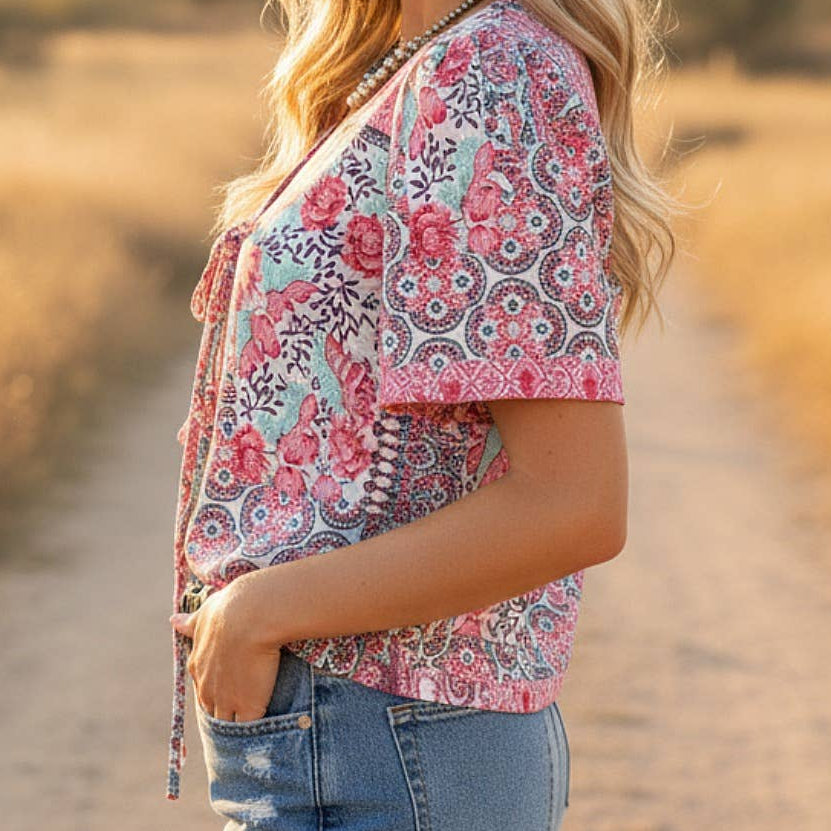 Lorean Paisley Mesh Top