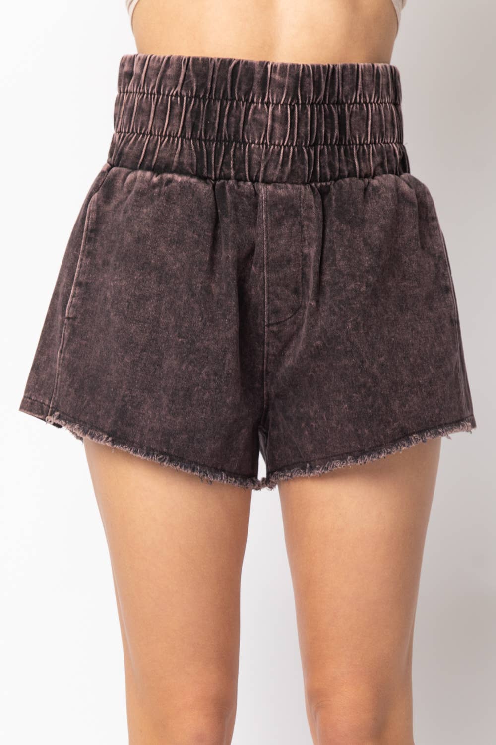 High-Waist Washed Twill Shorts