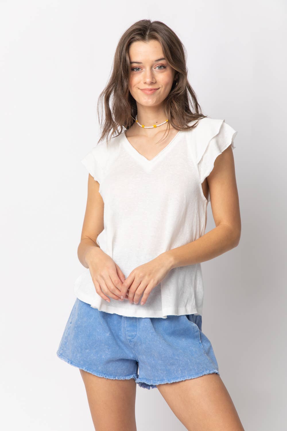 High-Waist Washed Twill Shorts