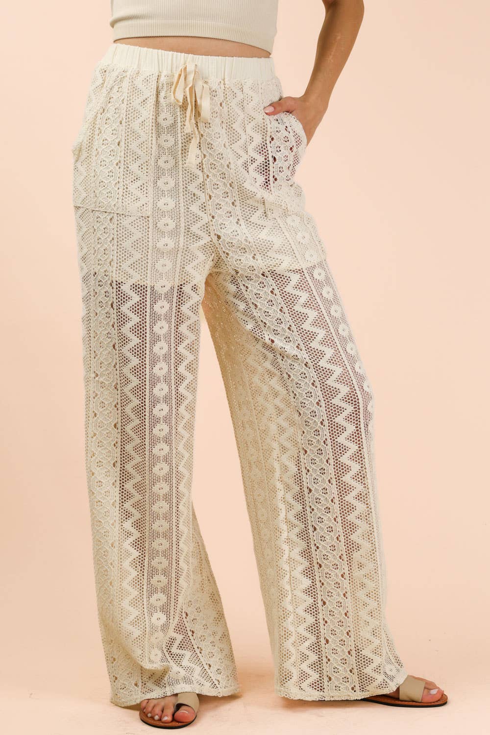 NP70823-Cotton Lace Bohemian Cargo Pants