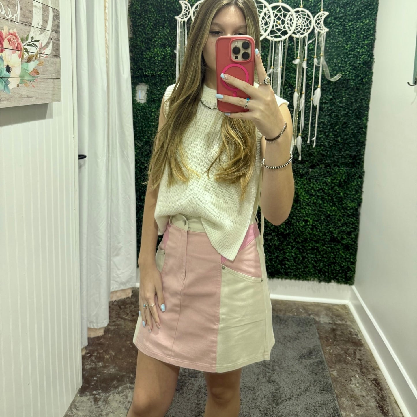 Pink Color Block Skirt