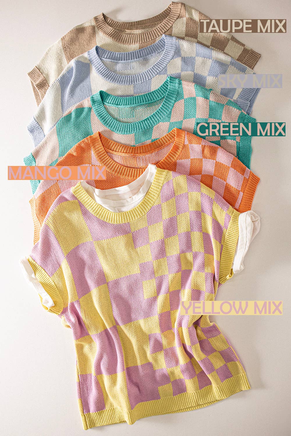 12W3365N-Dolman Sleeve Checkered Knit Casual Sweater Top