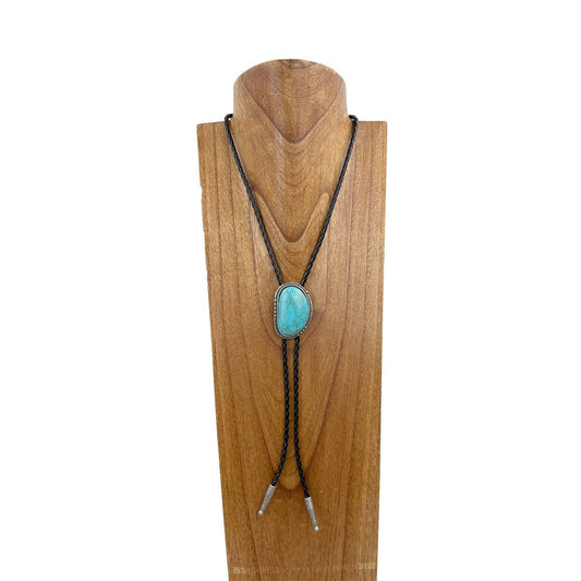 Black Braided Leather w/ Turquoise Bolo