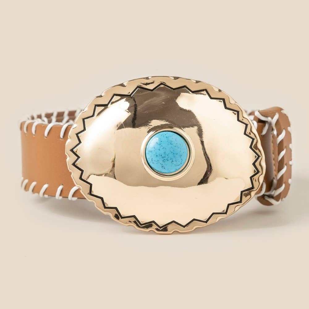 Leather Belt w/Turquoise Buckle