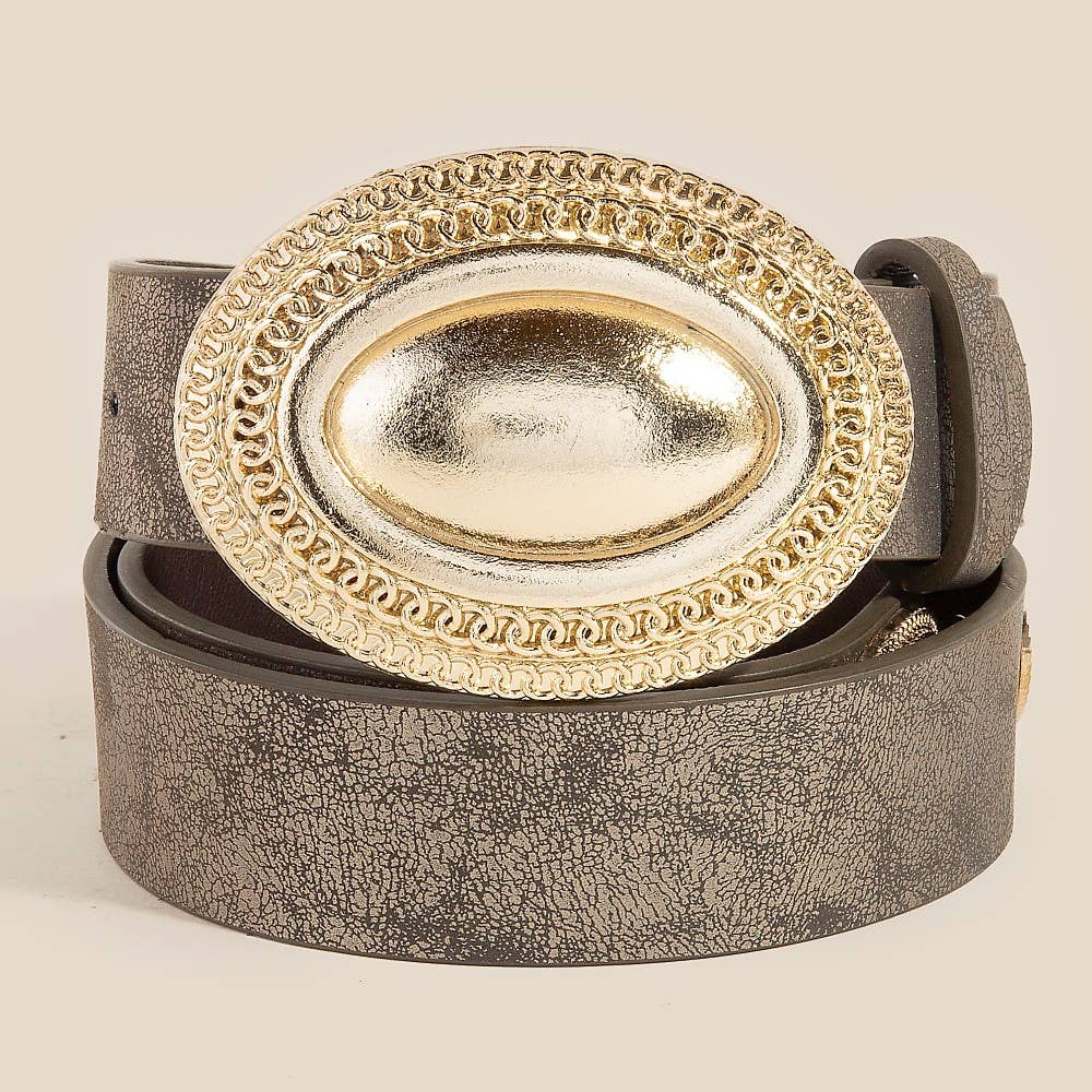 Oval Buckle Leather Belt