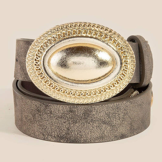 Oval Buckle Leather Belt