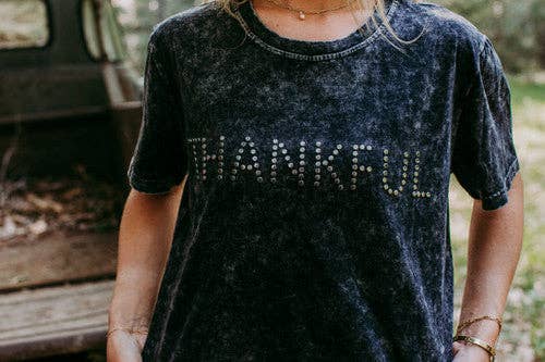 Thankful Acid Wash Tee w/Studs